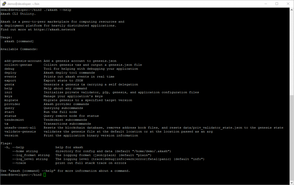 Akash Help for CLI